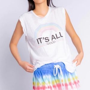 NWT PJ Salvage It's All Good Rainbow Sunsets Tank M